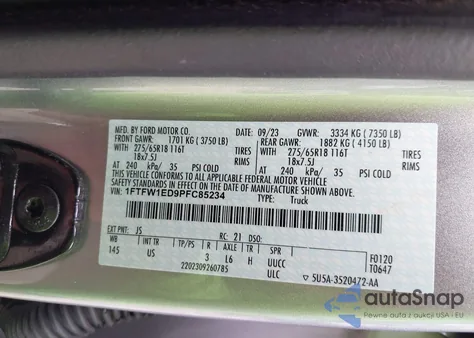 2023 Ford F-150 Xlt from USA, damaged, VIN 1FTFW1ED9PFC85234